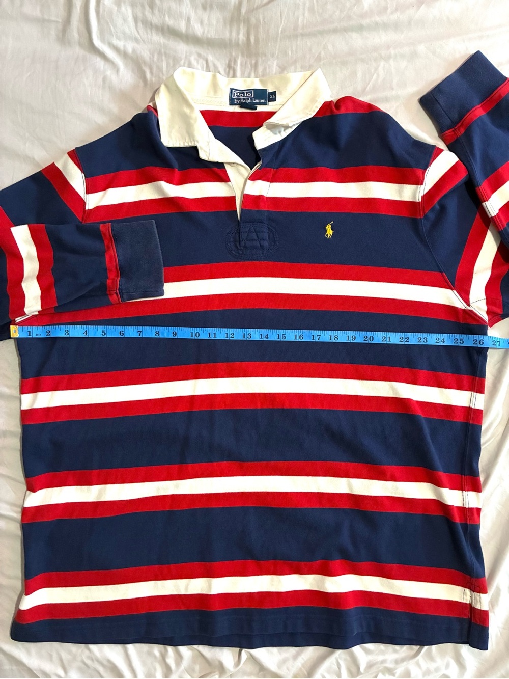 VTG Polo Ralph Lauren Navy, Red & White Striped Rugby Shirt